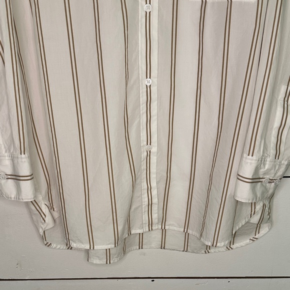 Jenni Kayne Boyfriend Khaki and White Double Striped Button Up Shirt - XL - Picture 5 of 13